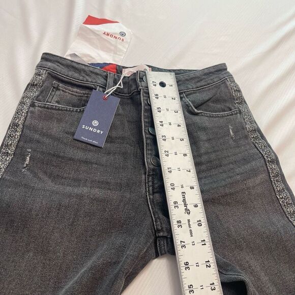 NWT Anthropologie Sundry Leopard Trimmed Ultra High Rise Straight Jeans Size 27 - Picture 6 of 15